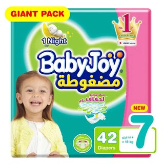 BabyJoy Compressed Diamond Pad Baby Diapers, Size 7, For 18+Kg Baby, Pack of 42's
