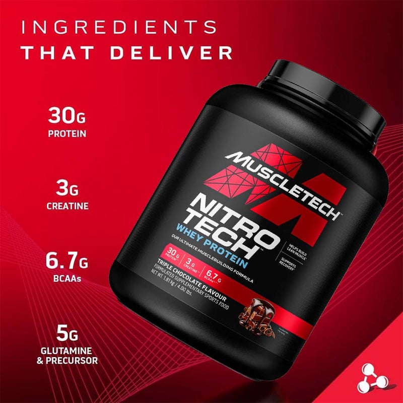 MuscleTech Nitrotech Whey Protein Powder, Triple Chocolate Flavor, 4lb