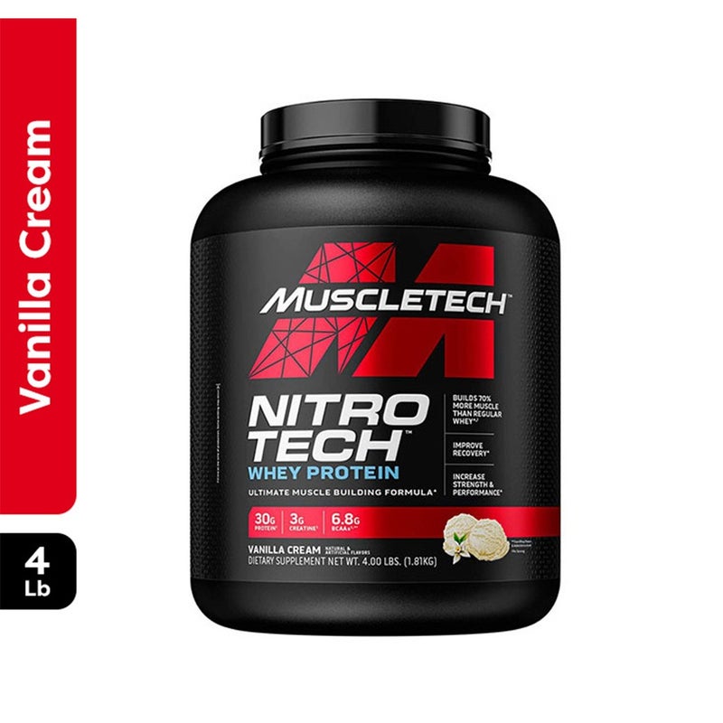MuscleTech Nitrotech Whey Protein Powder, Vanilla Cream Flavor, 4lb