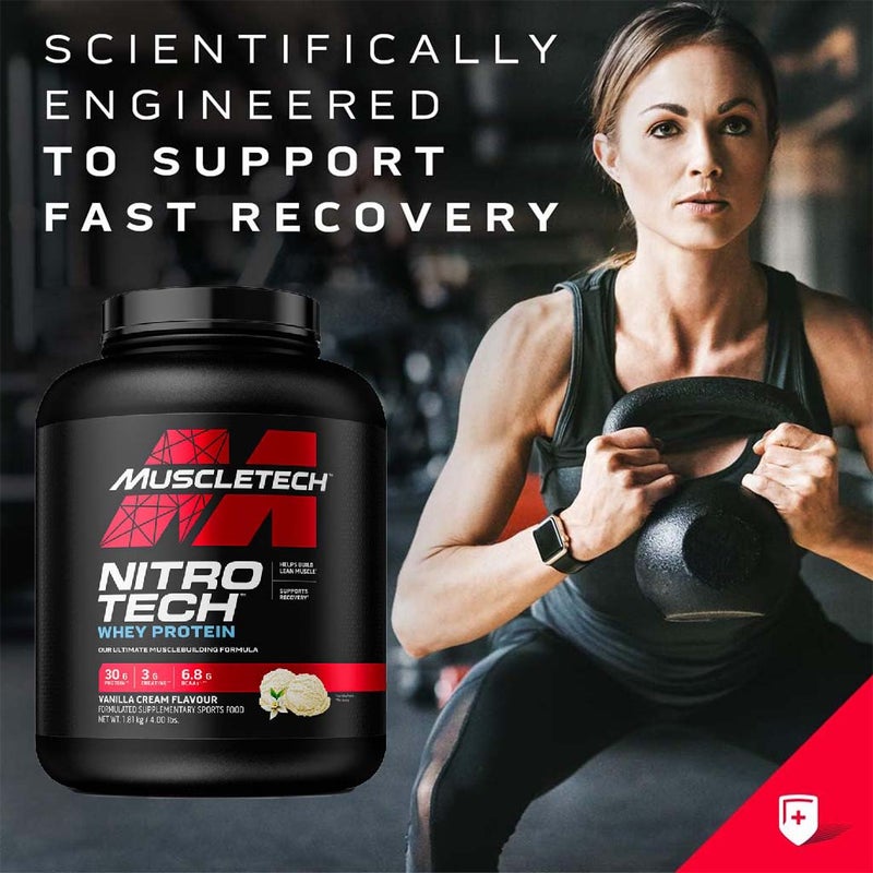 MuscleTech Nitrotech Whey Protein Powder, Vanilla Cream Flavor, 4lb
