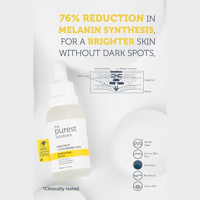 The Purest Solutions Arbutin 2% + Hyaluronic Acid Brightening Facial Serum 30ml