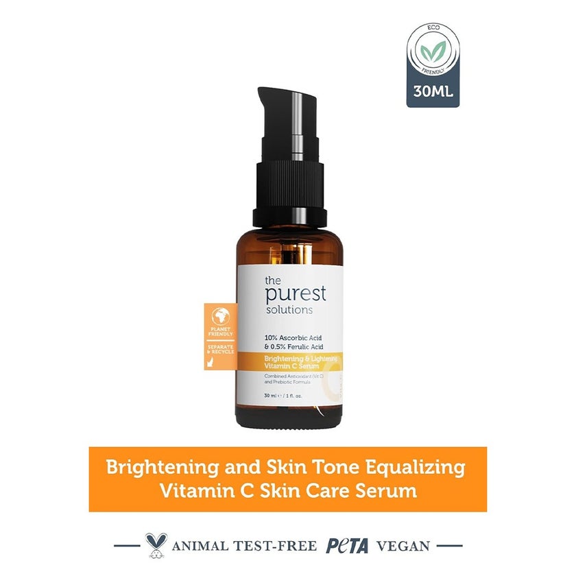 The Purest Solutions 10% Ascorbic Acid & 0.5% Ferulic Acid Brightening & Lightening Vitamin C Facial Serum 30ml