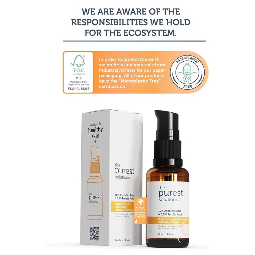 The Purest Solutions 10% Ascorbic Acid & 0.5% Ferulic Acid Brightening & Lightening Vitamin C Facial Serum 30ml