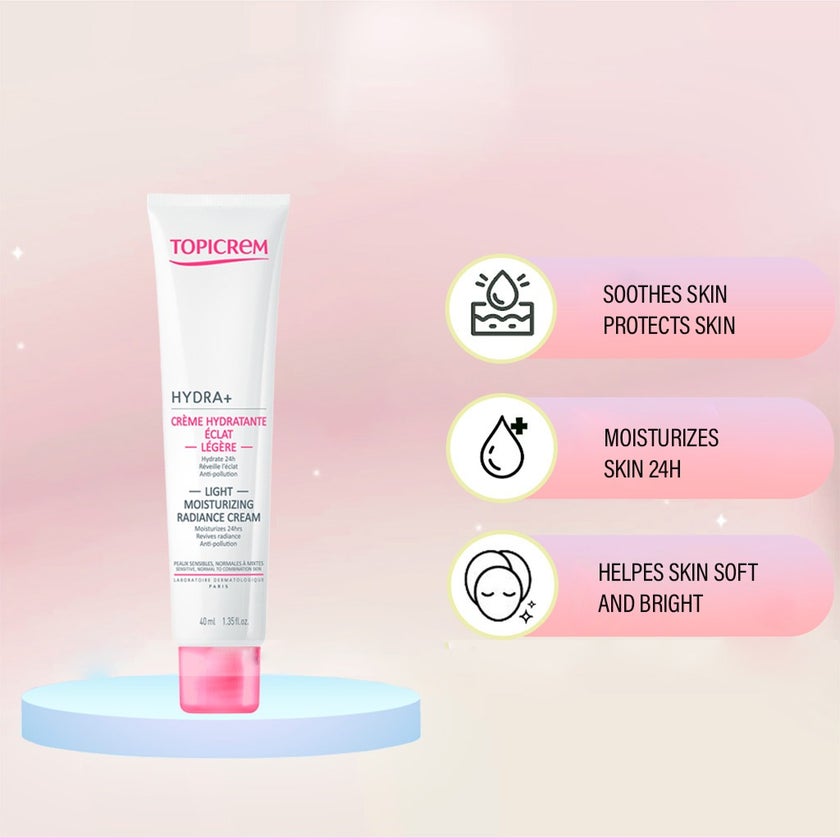 Topicrem Hydra+ Light Moisturizing Radiance Cream For Sensitive & Normal To Combination Skin 40ml