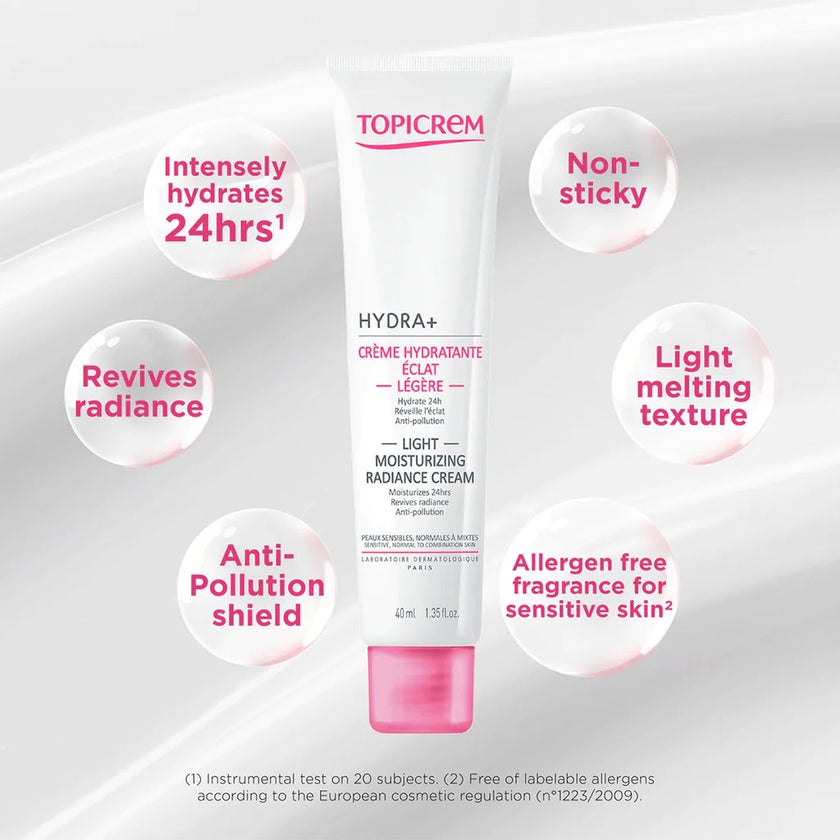 Topicrem Hydra+ Light Moisturizing Radiance Cream For Sensitive & Normal To Combination Skin 40ml