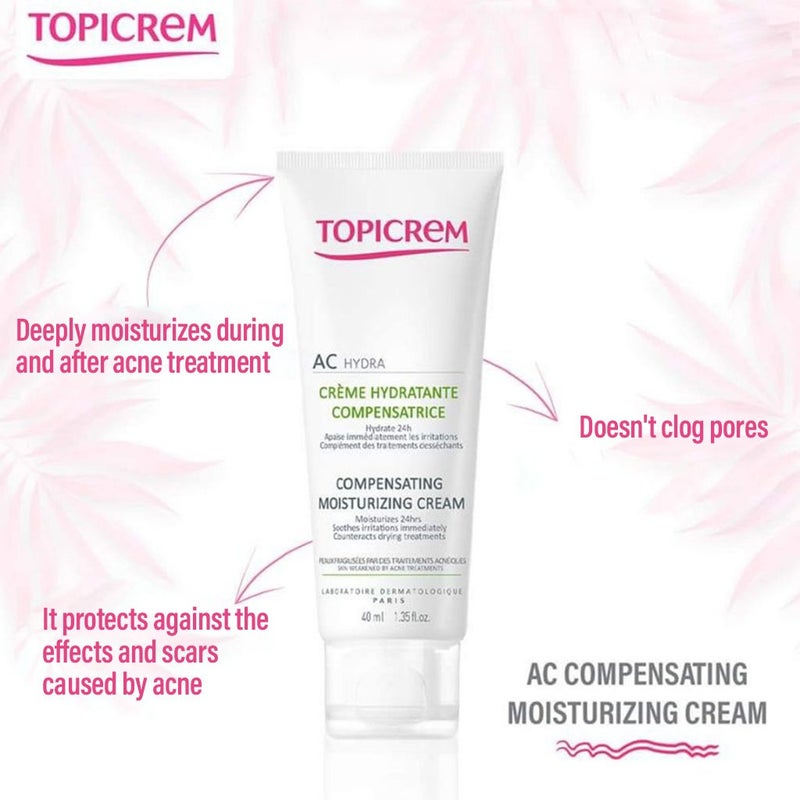 Topicrem AC Hydra Compensating Moisturizing Cream For Skin Weakened By Acne Treatments 40ml