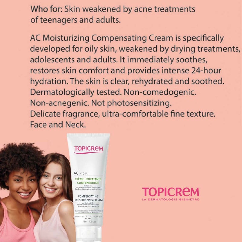 Topicrem AC Hydra Compensating Moisturizing Cream For Skin Weakened By Acne Treatments 40ml