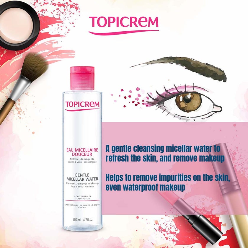 Topicrem Hydra+ Gentle Micellar Water For Sensitive Skin, Cleansing & Makeup Remover Solution For Face & Eyes 200ml