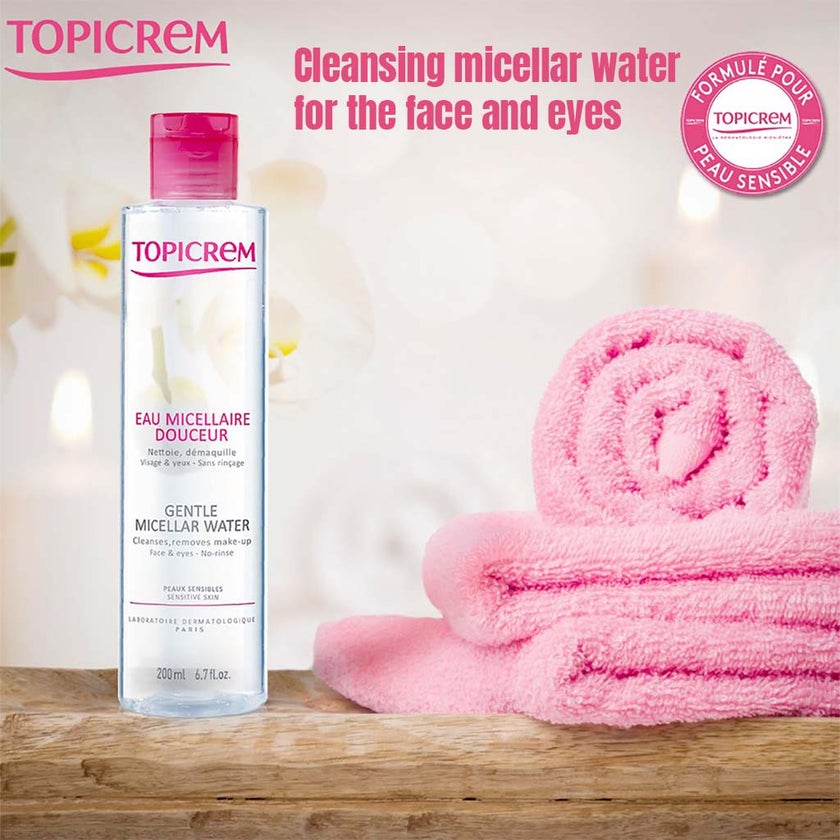 Topicrem Hydra+ Gentle Micellar Water For Sensitive Skin, Cleansing & Makeup Remover Solution For Face & Eyes 200ml