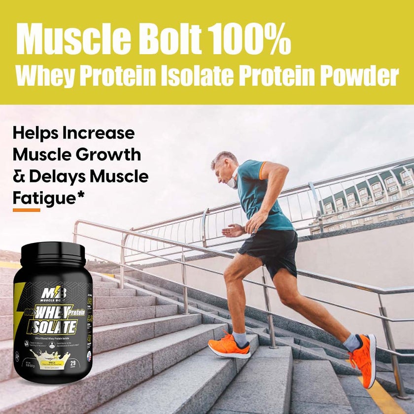 Muscle Bolt 100% Whey Protein Isolate Protein Powder Mix With BCAAs & Glutamine, Vanilla Flavor 2lb