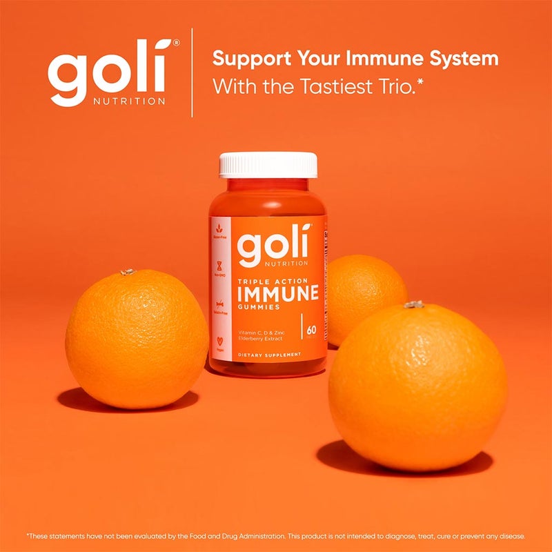 Goli Nutrition Triple Action Immune Gummies With Multivitamins, Zinc & Elderberry, Immunity Support For Adults, Pack of 60's