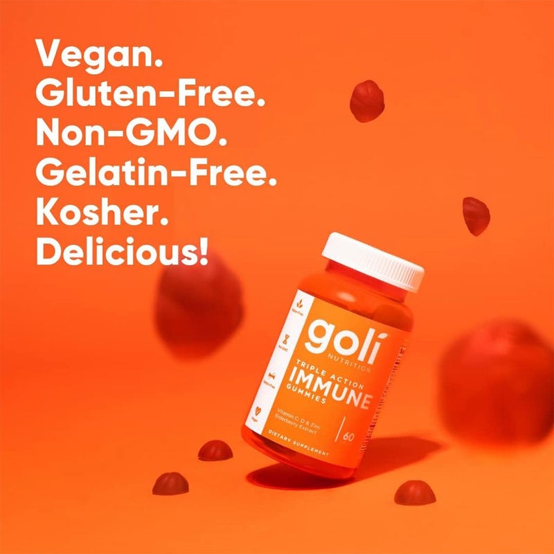 Goli Nutrition Triple Action Immune Gummies With Multivitamins, Zinc & Elderberry, Immunity Support For Adults, Pack of 60's