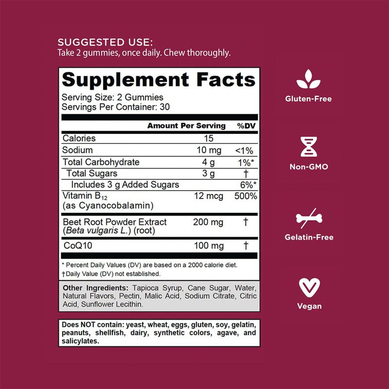 Goli Beets Cardio Gummies with CoQ10, Pack of 60's