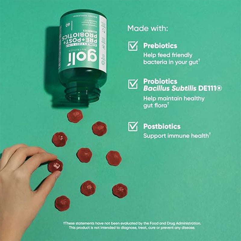 Goli 3 In 1 Prebiotics + Postbiotics + Probiotics Gummies, Pack of 60's