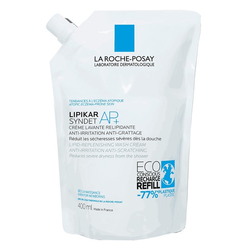 La Roche-Posay Lipikar Syndet AP+ Anti-Irritation & Anti-Scratching Cream Wash, Eco-Conscious Refill Pack 400ml