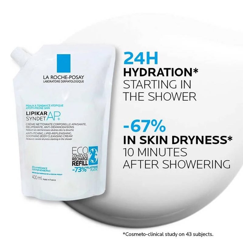 La Roche-Posay Lipikar Syndet AP+ Anti-Irritation & Anti-Scratching Cream Wash, Eco-Conscious Refill Pack 400ml