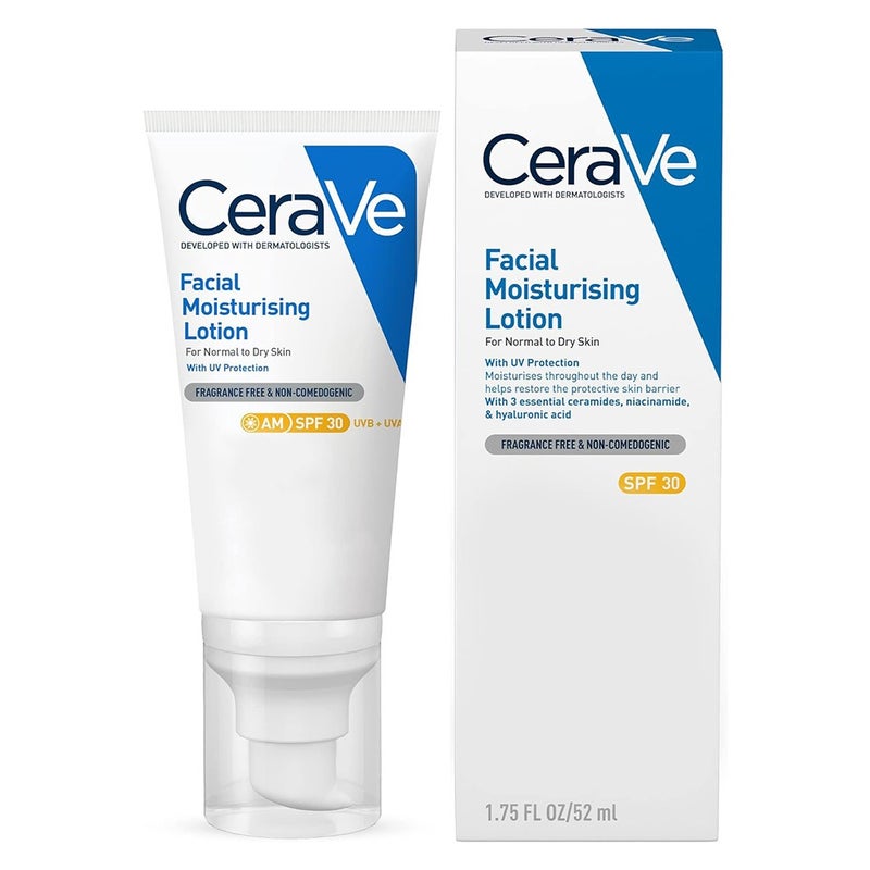 CeraVe AM Facial Moisturizing Lotion With UV Protection SPF30 For Normal To Dry Skin, Fragrance Free 52ml