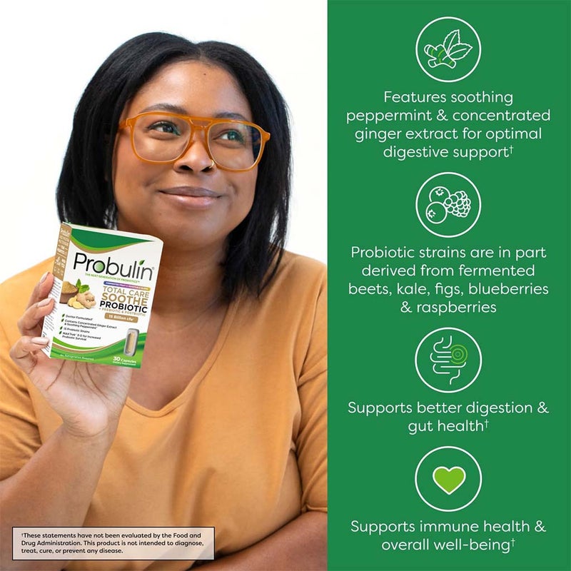 Probulin Total Care Soothe Probiotic + Prebiotic & Postbiotic 15 Billion CFU Capsules, Pack of 30's