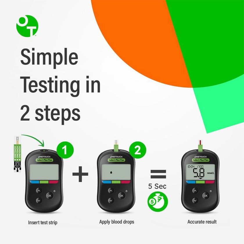 OneTouch Select Plus Flex Blood Glucose Monitoring System + OneTouch Select Plus Flex Test Strips, Pack of 50's + OneTouch Delica Plus Lancets, Pack of 100's OFFER PACK