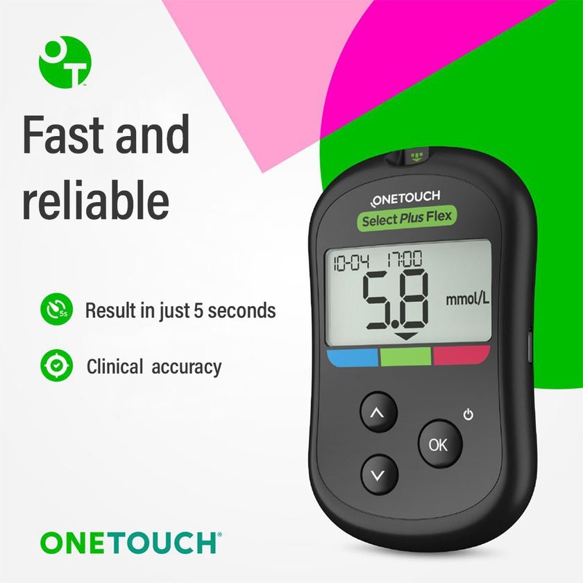 OneTouch Select Plus Flex Blood Glucose Monitoring System + OneTouch Select Plus Flex Test Strips, Pack of 50's + OneTouch Delica Plus Lancets, Pack of 100's OFFER PACK