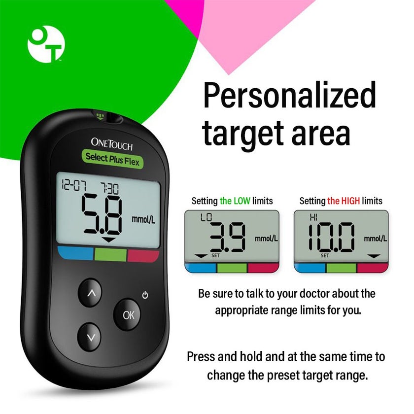 OneTouch Select Plus Flex Blood Glucose Monitoring System + OneTouch Select Plus Flex Test Strips, Pack of 50's + OneTouch Delica Plus Lancets, Pack of 100's OFFER PACK