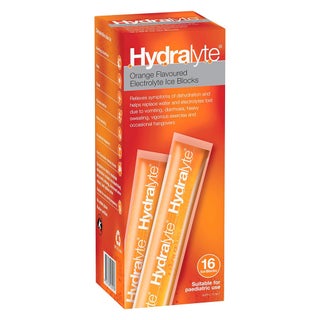 Hydralyte 62.5ml Electrolyte Ice Blocks For Dehydration, Orange Flavor, Pack of 16's
