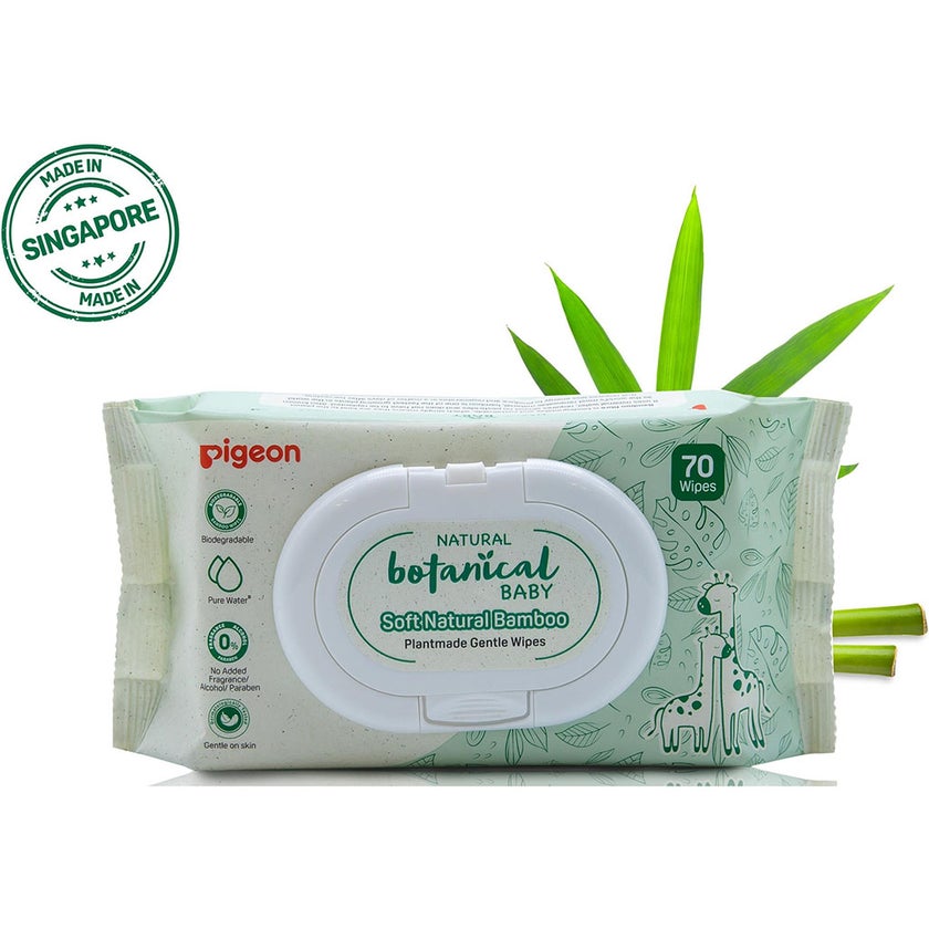 Pigeon Natural Botanical Plantmade Gentle Soft Natural Bamboo Baby Wipes, Pack of 70's