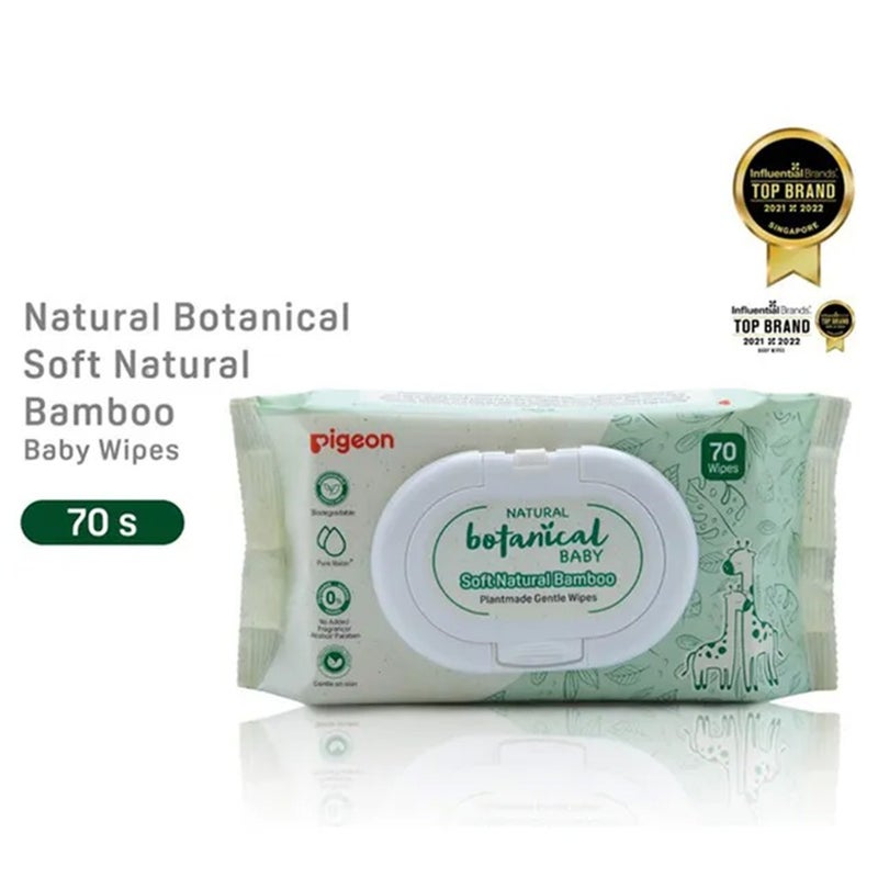 Pigeon Natural Botanical Plantmade Gentle Soft Natural Bamboo Baby Wipes, Pack of 70's