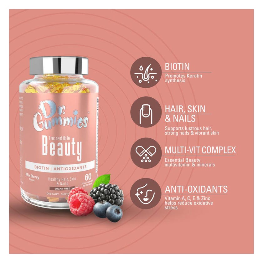 Dr. Gummies Beauty Adult Gummies with Biotin & Antioxidants, Pack of 60's