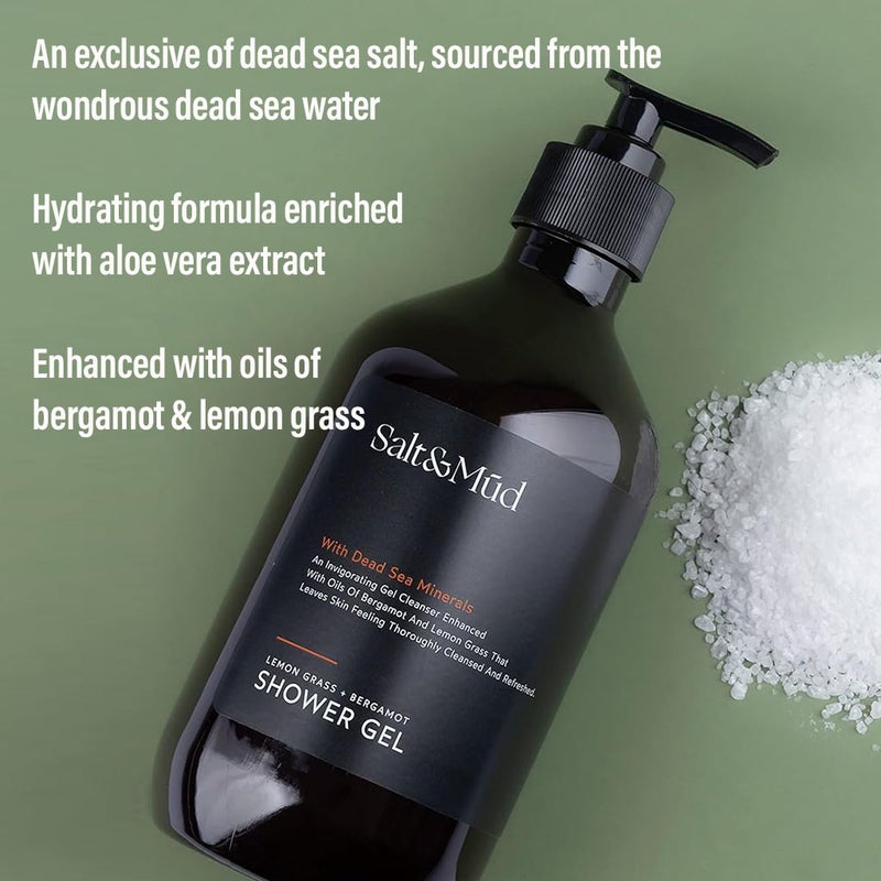 Salt And Mud Invigorating Shower Gel Cleanser With Dead Sea Minerals, Lemon Grass & Bergamot 500ml