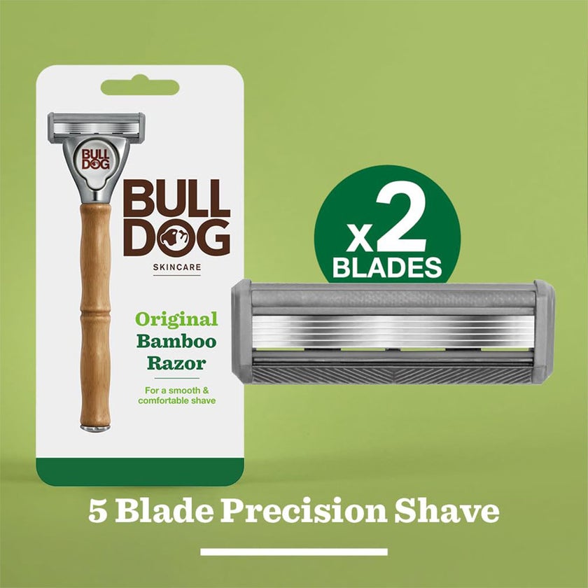 Bulldog Skincare Original Bamboo Razor + 2 Blade Cartridges, Pack of 3 Pieces