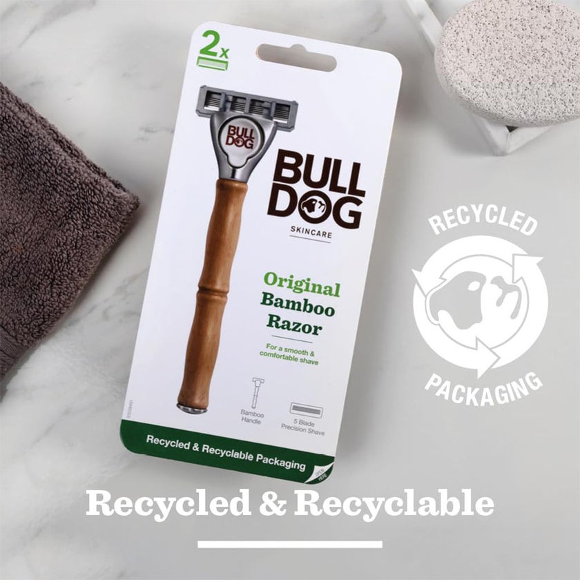 Bulldog Skincare Original Bamboo Razor + 2 Blade Cartridges, Pack of 3 Pieces