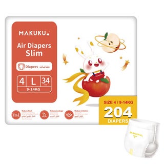 Makuku Slim Tape Air Diapers, Size 4, Large For 9-14Kg Baby, Pack of 204's