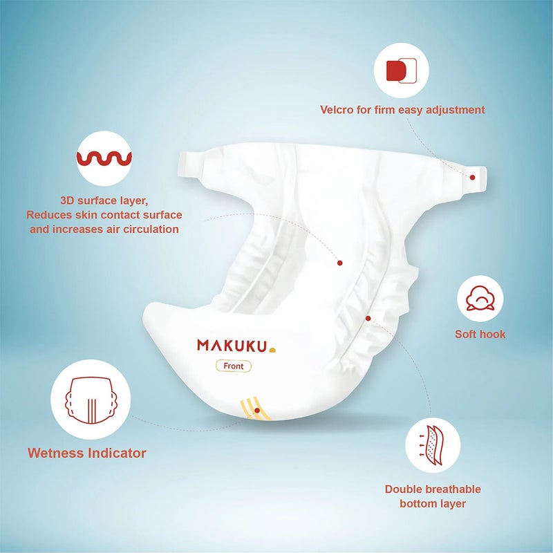 Makuku Slim Tape Air Diapers, Size 4, Large For 9-14Kg Baby, Pack of 204's