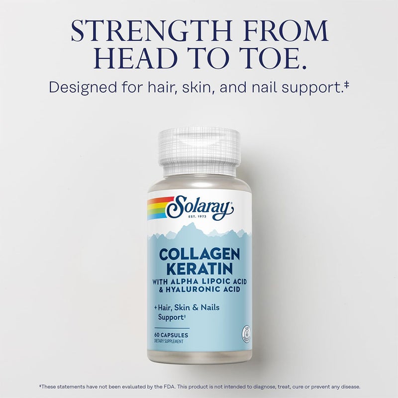 Solaray Collagen Keratin Capsules With Alpha Lipoic Acid & Hyaluronic Acid For Hair, Skin, & Nails, Pack of 60's