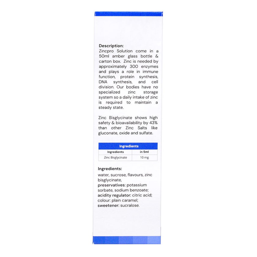 Zincpro 10mg/5ml Kids Zinc Syrup For Immune & Energy Support 50ml 