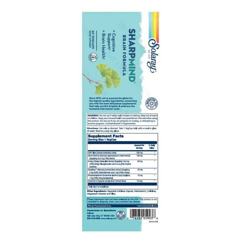 Solaray Sharpmind Brain Formula Vegetarian Capsules For Cognitive Support & Brain Health, Pack of 60's
