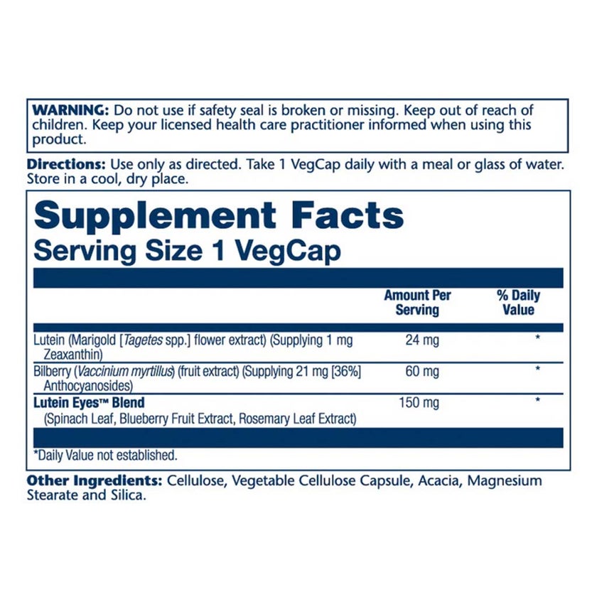 Solaray Advanced Lutein Eyes 24mg Vegetarian Capsules With Marigold, Bilberry & Blueberry For Eye Health, Pack of 30's