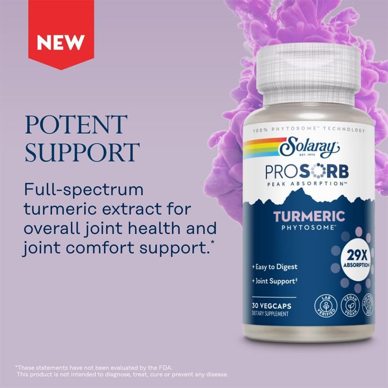 Solaray Prosorb Turmeric Curcumin Phytosome™ Vegcaps For Joint Support, Pack of 30's 