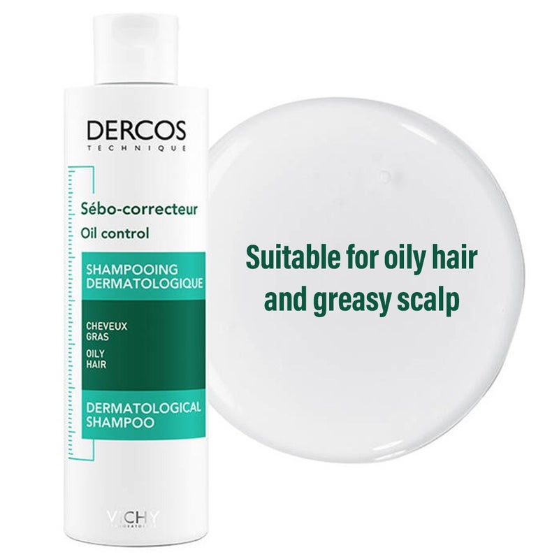 Vichy Dercos Oil Control Paraben-Free Shampoo For Oil Scalp and Hair 200ml