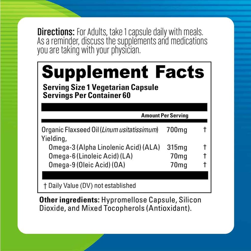 Blueberry Naturals Flaxseed Oil Omega 3-6-9 Liquid Veg Capsules, Pack of 60’s