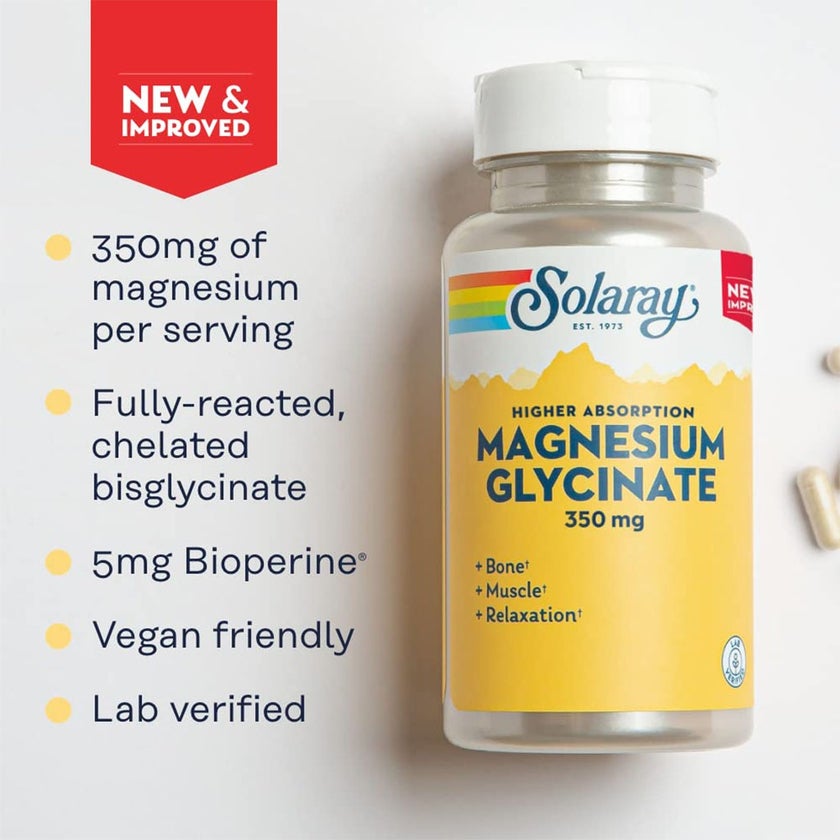 Solaray Magnesium Glycinate 350mg Veg Capsules, Pack of 120's
