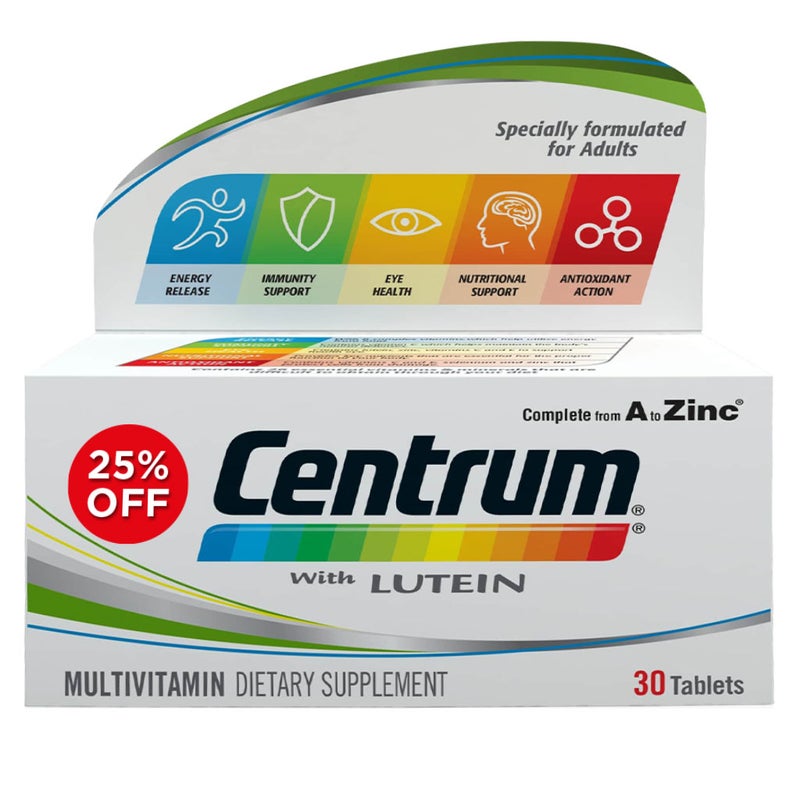 Centrum With Lutein Adult Multivitamin Supplement Tablets, Pack of 30’s - 25% Off PROMO PACK