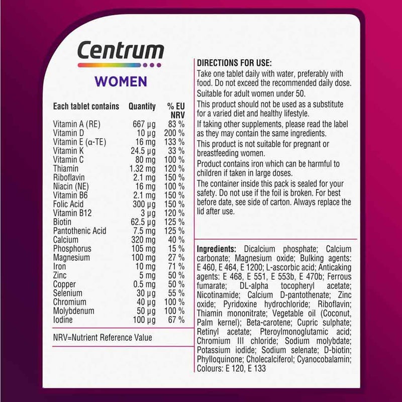 Centrum Women's Multivitamin Supplement Tablets, Pack of 60’s - 25% Off PROMO PACK