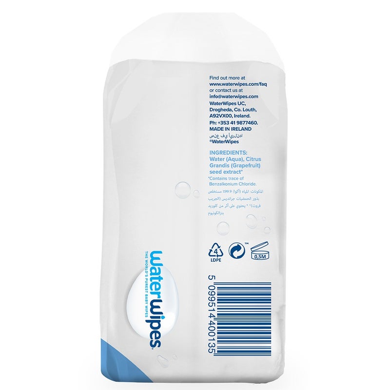 WaterWipes Original Plastic Free Baby Wipes, 4 Packs Each of 60 Unscented Wet Wipes