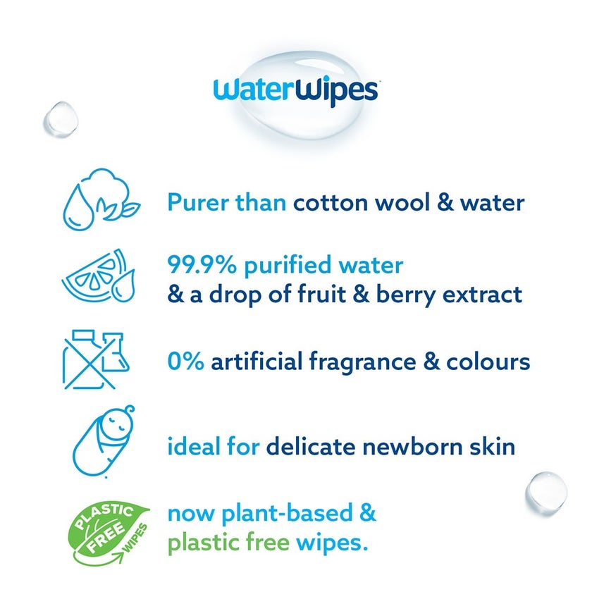 WaterWipes Original Plastic Free Baby Wipes, 9 Packs Each of 60 Unscented Wet Wipes