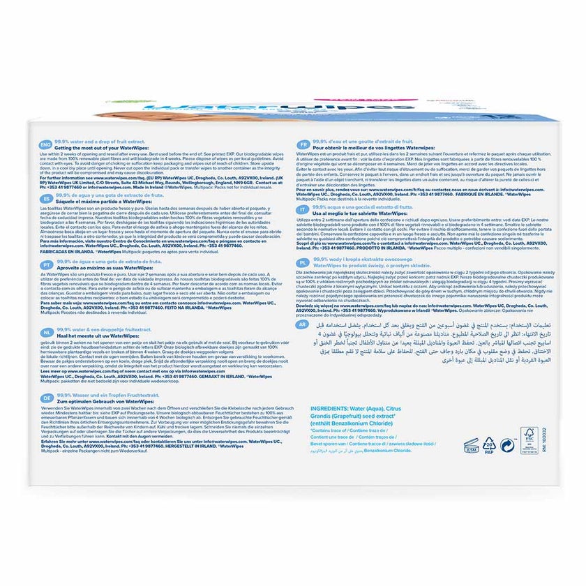 WaterWipes Original Plastic Free Baby Wipes, 12 Packs Each of 60 Unscented Wet Wipes