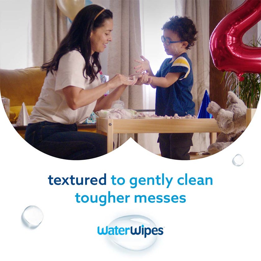 WaterWipes Plastic Free Textured Clean Toddler & Baby Wipes, Pack of 60 Unscented Wet Wipes