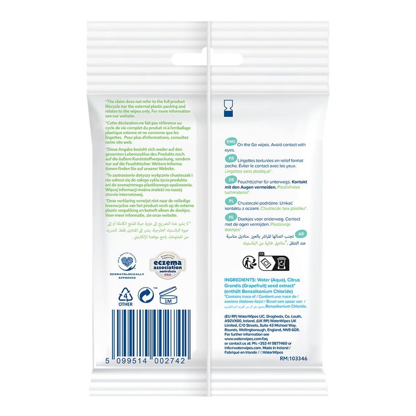 WaterWipes Plastic Free On the Go Wipes, Pack of 10 Unscented Wet Wipes