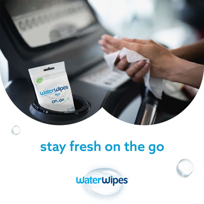 WaterWipes Plastic Free On the Go Wipes, Pack of 28 Unscented Wet Wipes